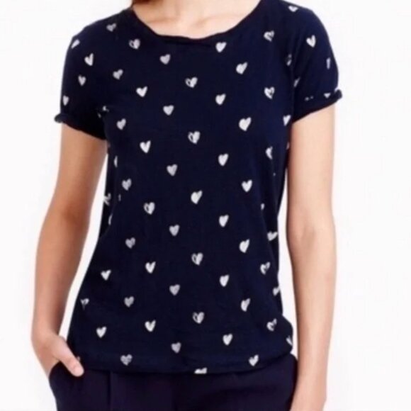 J. Crew ~ Heart print navy blue and white tee - Picture 1 of 6